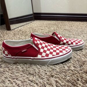 Vans Red and White Checkered Slip-Ons